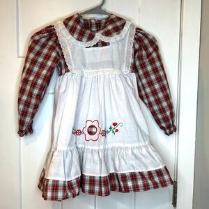 Cuties by Judy Vintage Plaid  Pinafore Dress w Attached Apron, size 5 E1.3